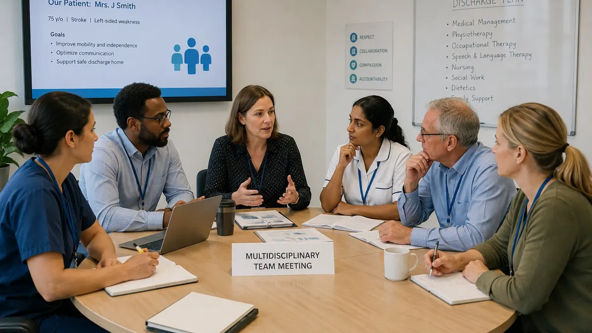 Multidisciplinary clinical team reviewing a neighbourhood caseload
